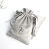Grey corduroy hand-embroidered cloth bag drawstring JEWELRY storage bag BOHO BELLE JEWELRY logo design full image